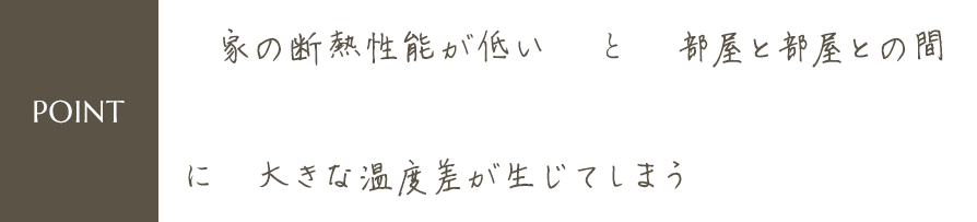 家の断熱性能が低いと部屋と部屋との間に大きな温度差が生じてしまう